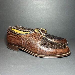 Vintage Jonathan Richards Men's Brown Genuine Leather Snakeskin Derby Shoes 8M